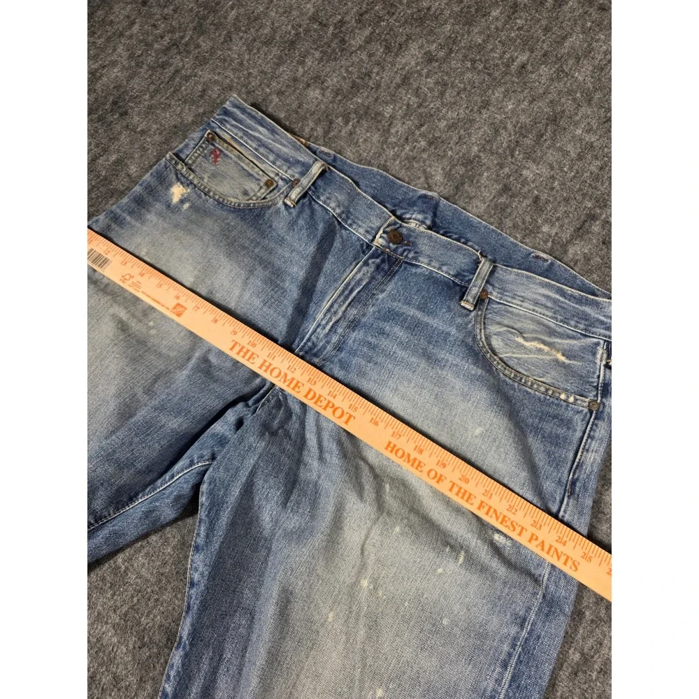 Polo Ralph Lauren Mens Distressed Cut Off Denim Shorts Light Wash Paint Splatter